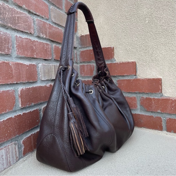 7 For All Mankind 🍂 Cow Hide Leather  Shoulder Hobo Bag in Brown | X-Large - Picture 5 of 14